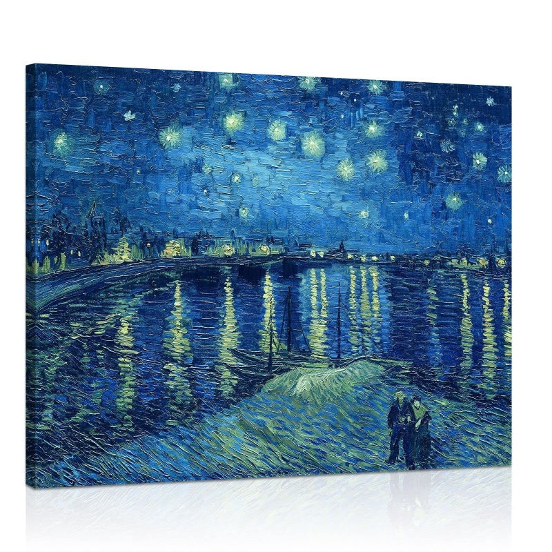 1 KINGO Van Gogh Canvas Wall Art: Starry Night over the Rhne Oil Painting Picture Reproduction Room Decor, Famous Art Prints Framed Poster Modern Artwork Home Decoration 12"" x 15"" - Image 2